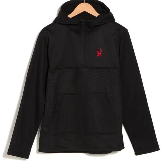 New SPYDER Ray Half Zip Waffle Knit Pullover Hoodie Men's Size Small Black Color - Picture 1 of 7